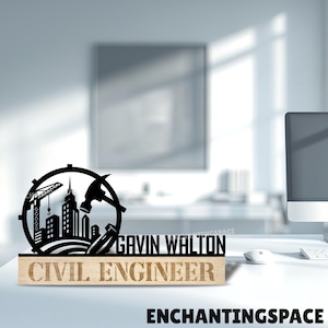 Custom Civil Engineer Metal Desk Name Plate, Personalized Office Name Sign for Engineer, Engraved Desk Name Plaque, Engineering Student Gift