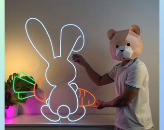 Rabbit Carrot Neon Sign, Cute Bunny Neon Light For Wall Decor, Rabbit Led Wall Art, Bunny Animal Led Light, Rabbit Led Sign For Home Decor