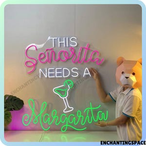 This Senorita Needs A Margarita Neon Sign, Margarita Cocktail Light Signboard, Cocktail Bar For Wall Decor, Margarita Bar Led Light Wall Art
