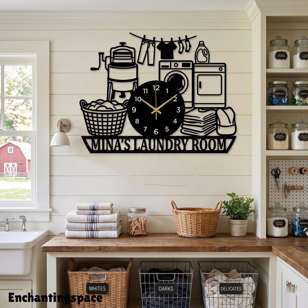 Custom Laundry Room Metal Wall Clock, Custom Name Utility Decor, Wash ...
