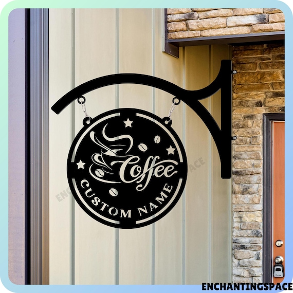 コーヒーストアの金属製吊り下げ看板、コーヒーの店頭用吊り下げ看板
