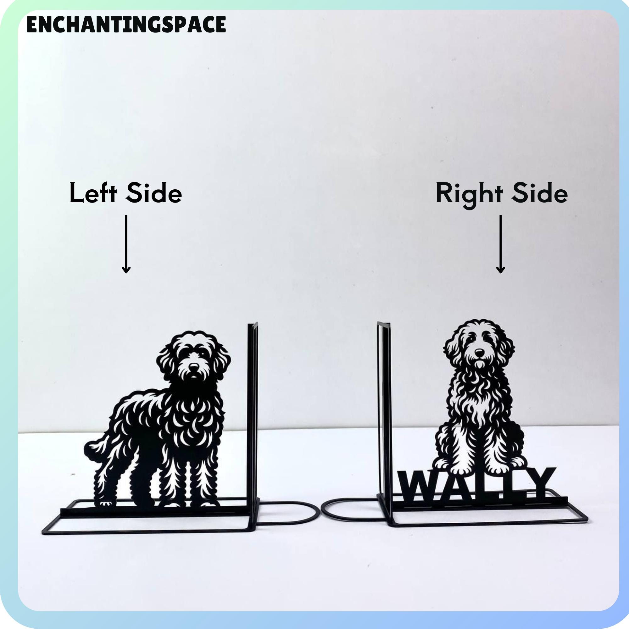 Customized Goldendoodle Dog Metal Bookends, Dog Metal Desk Home