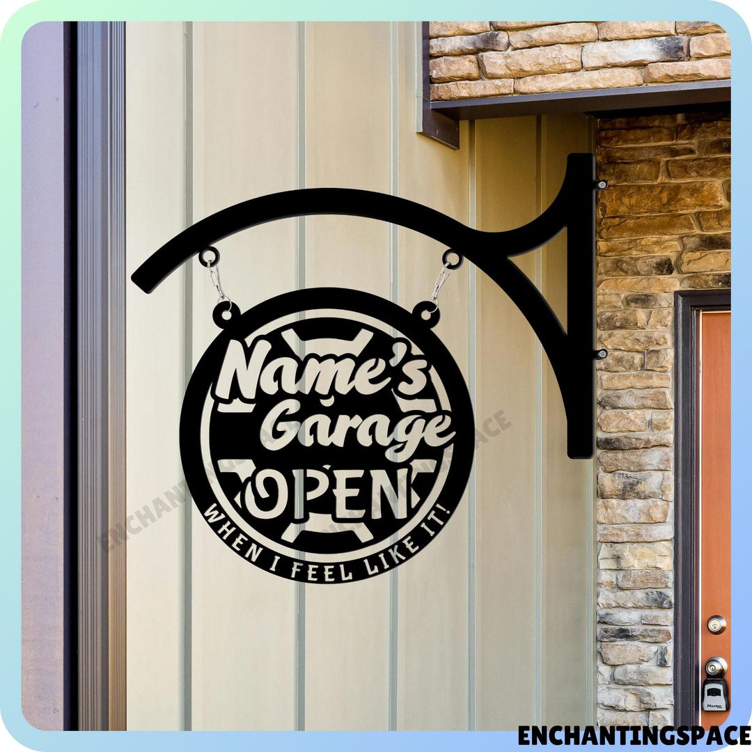 Customize Name Garage Open Metal Hanging Sign, Car Garage Logo ...