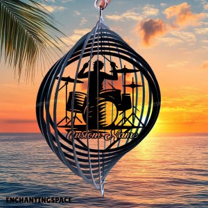 Personalized Drummer Wind Spinner, Drum Lover Hanging Spinner For Outdoor Decor, Custom Hanging Garden Sign, Idea Decor Gift for Him