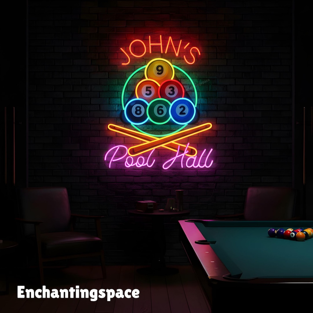 Pool Hall Neon Sign, Personalized Acrylic LED Wall Light for Billiards ...
