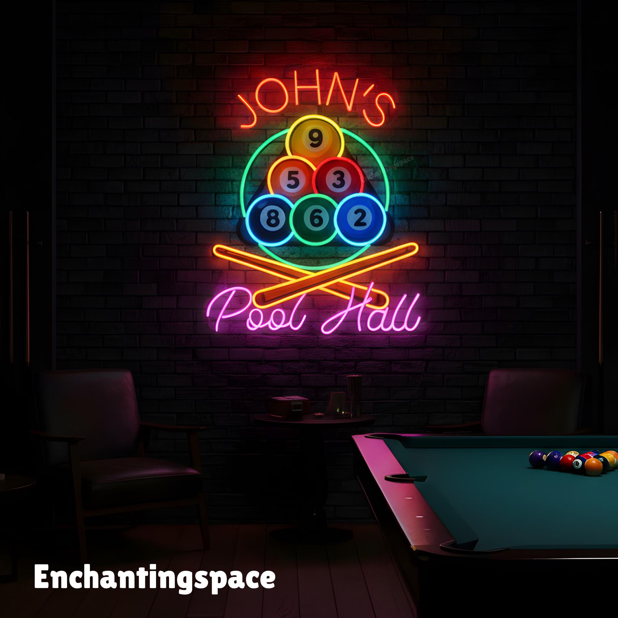 Pool Hall Neon Sign, Personalized Acrylic LED Wall Light for