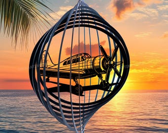 Personalized Airplane Wind Spinner, Airplane Metal Spinner for Garden, Metal Steel Outdoor Hanging Wind Spinner Decor, Fathers Day Gifts