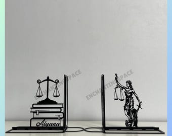 Customized Justice Scales Metal Bookends, Lawyer Name Bookend, Lawyer Office Table Bookshelf Decor, Lawyer Metal Bookends for Shelves