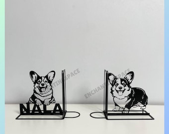 Customized Corgi Dog Metal Bookends, Corgi Metal Desk Office Decor, Pet Dog Animal Table Sign, Book Lover Gift, Corgi Bookshelf Home Decor