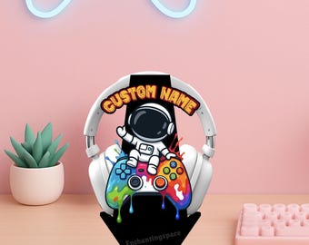 Anpassat hörlursstativ för liten astronaut, headsethållare i metall med akrylbas, skrivbordsdekor med rymdtema, personlig present till spelare