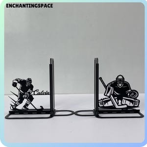 Eishockey Metall Buchstützen, Hockey Name Buchstütze, Sport Tisch Schild Dekor, Metall Schreibtisch Dekor, Hockey Spieler Bücherregal Dekor