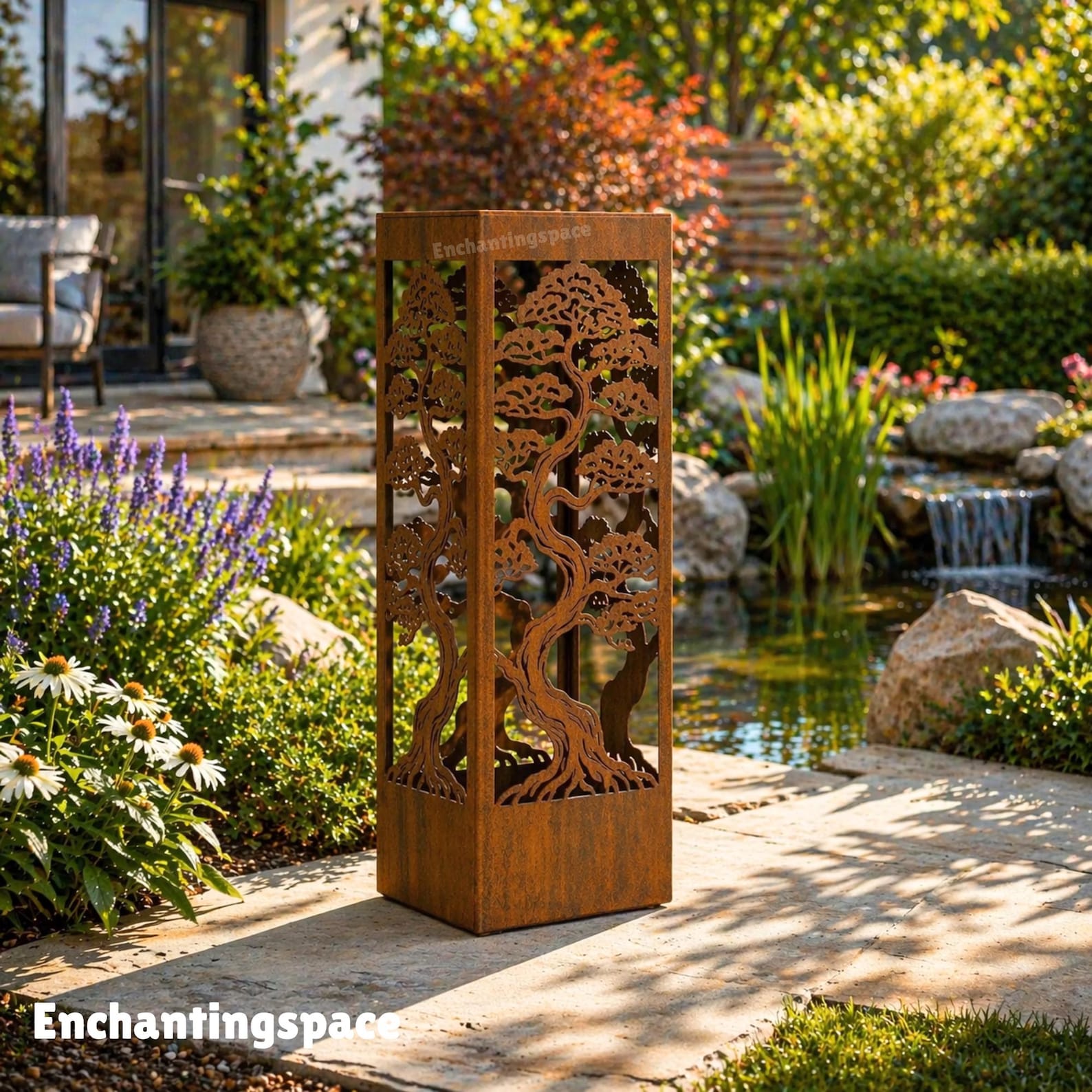 Rusty Column Bonsai Metal Rusty Garden Column, Rustic Nature Art for Zen Garden ...
