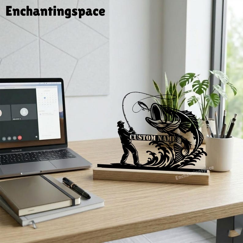 Customized Metal Fisherman Silhouette Table Decor, Steel Desk Name ...