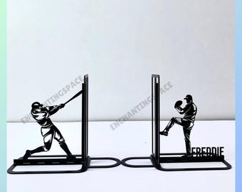 Sujetalibros metálicos personalizados con nombre de jugador de béisbol, sujetalibros con nombre de jugador de béisbol personalizado, soporte para libros de béisbol de metal negro, regalos para amantes del béisbol