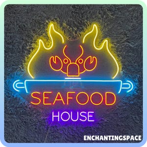 Seafood House Leuchtreklame, Seafood Restaurant Led-Licht, Open Sign Seafood Restaurant Wandkunst, Marine Food Store Light Up Dekoration