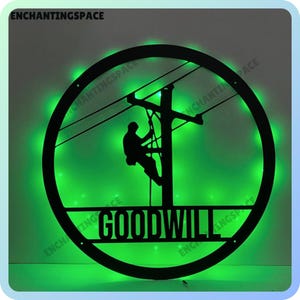 Customized US Lineman Metal Wall Art LED Light, Personalized Lineman Name Sign Decoration, Lineman Metal LED Decor, Lineman Led Wall Light