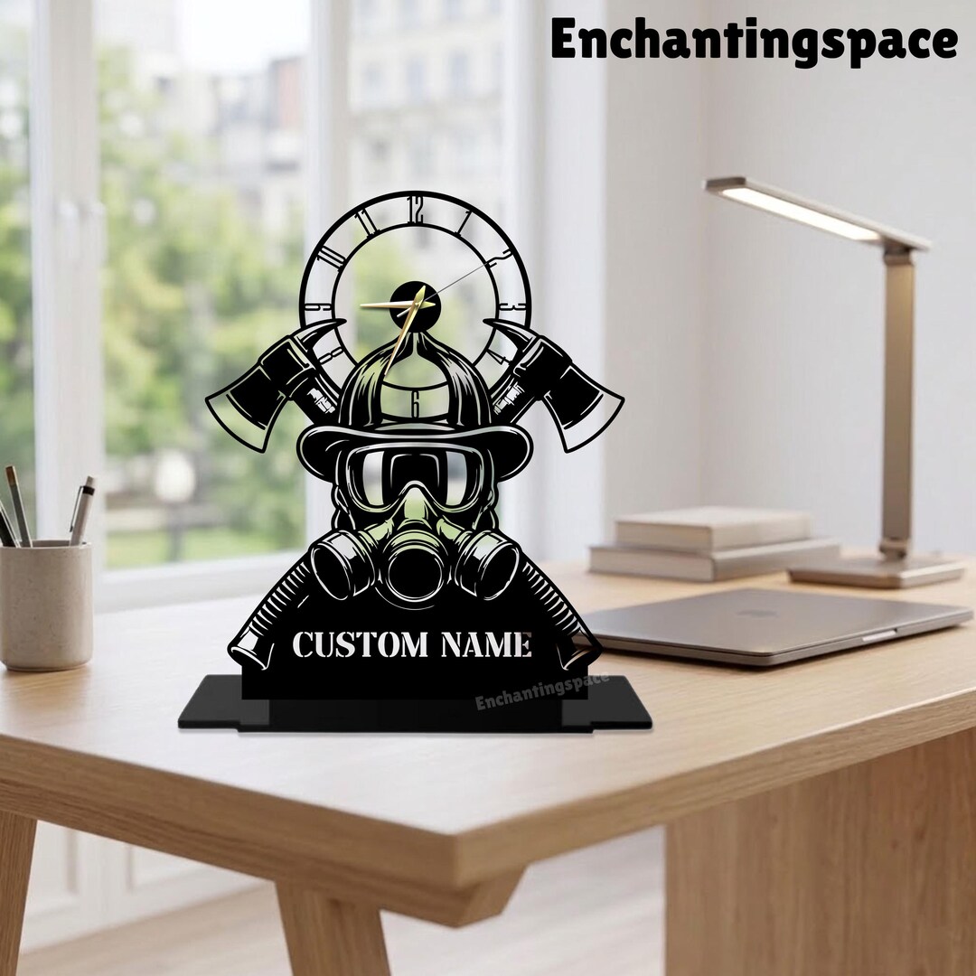 Firefighter Pool Table Personalized Firefighter Metal Table Clock, Custom Fireman Desk Decor ...