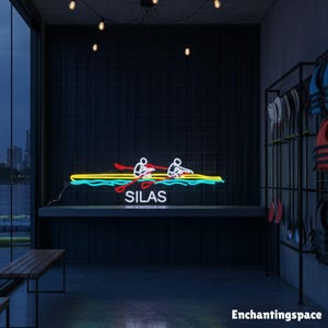 Znak LED z wioślarstwem, Neonowe światło LED z muszlą wyścigową, Niestandardowy znak neonowy, Ścienny znak LED z wioślarstwem, Niestandardowa dekoracja ścienna z oświetleniem wioślarskim