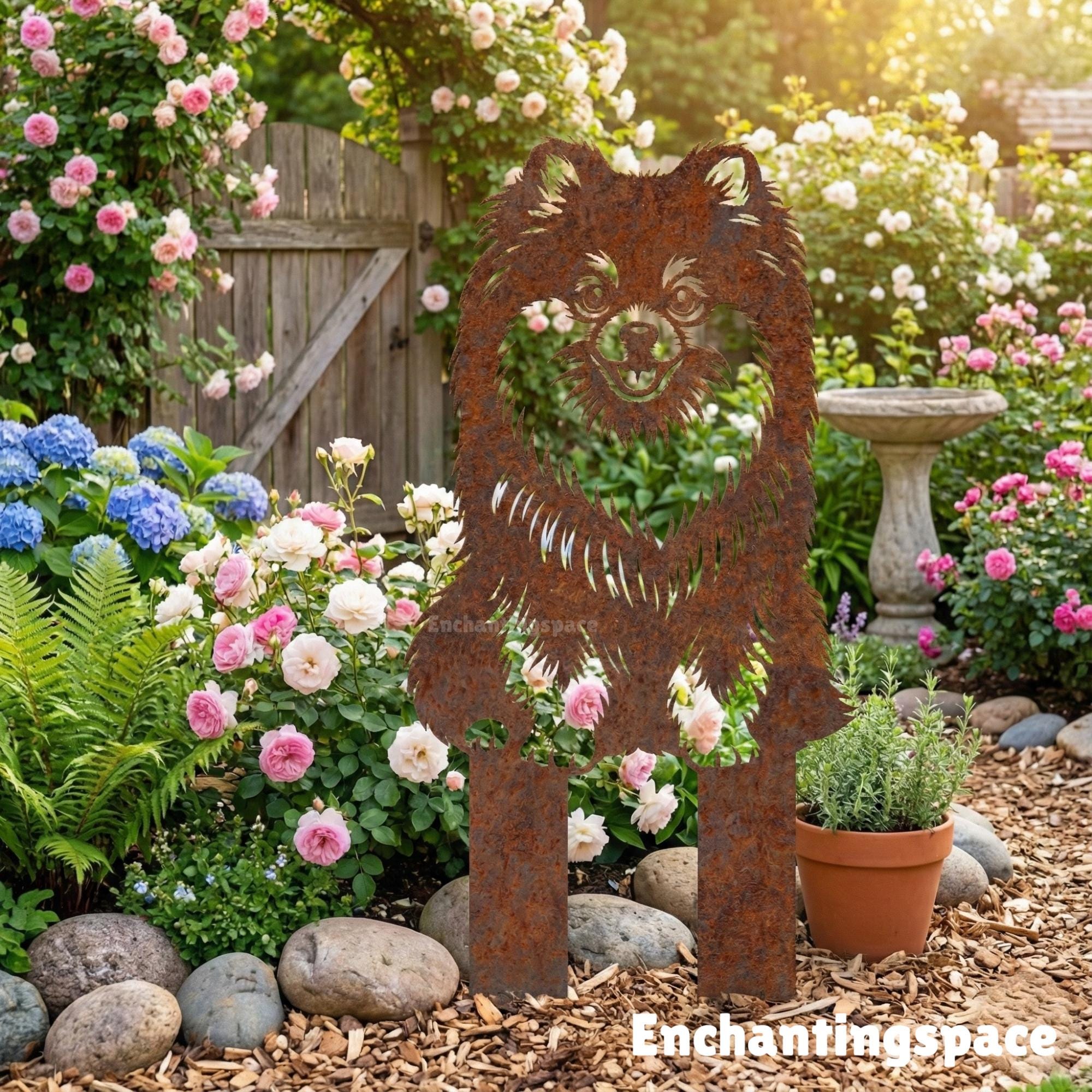 Personalized Pomeranian Metal Garden Stake, Custom Dog Rustic Yard