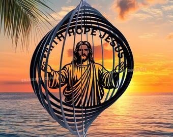 Personalized Jesus Wind Spinner Metal Yard Art, Hanging Outdoor Christian Wind Spinner, Garden Art Sculpture, Backyard Decor, Mom Gift
