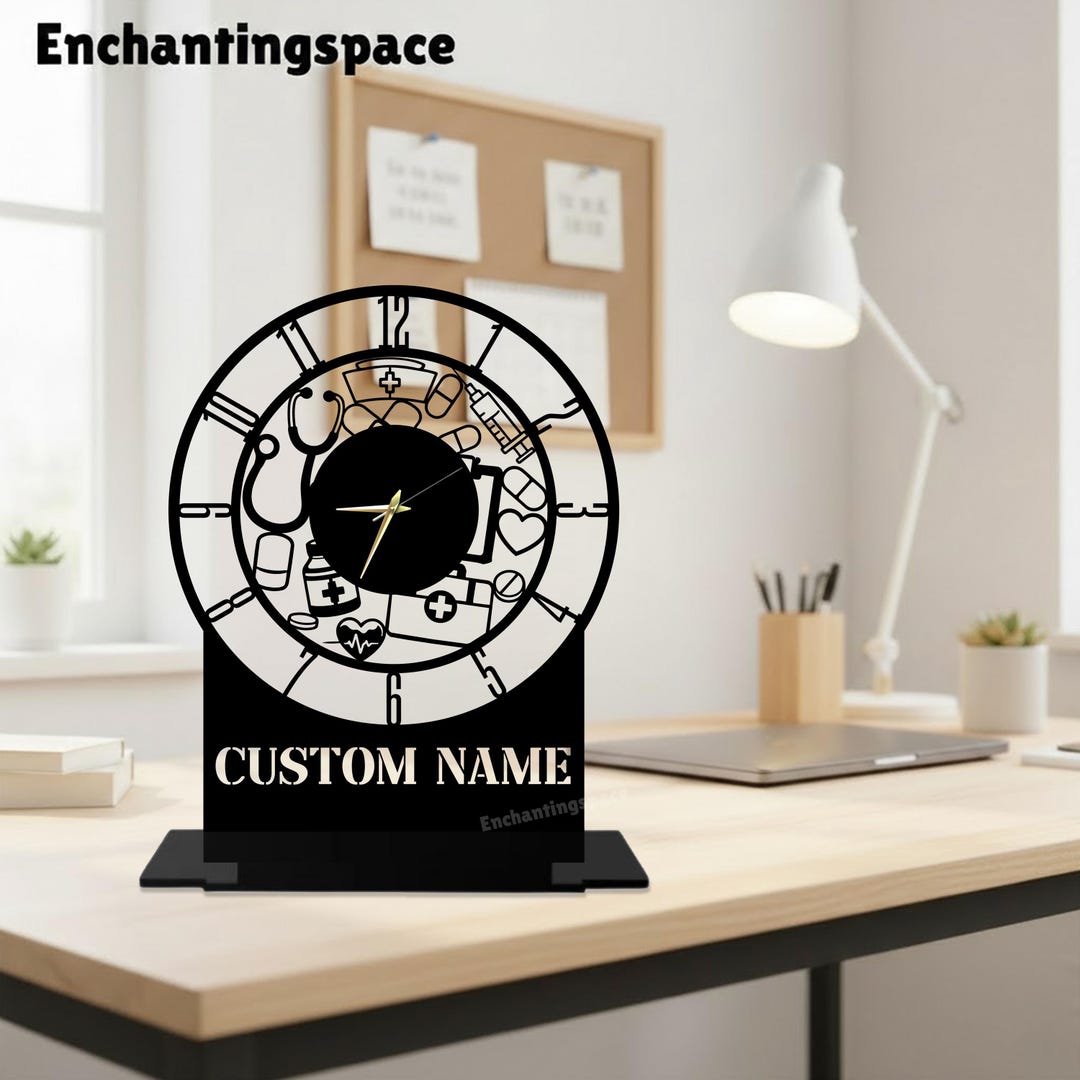 Table Hospital Clock Personalized Healthcare Worker Metal Table Clock, Medical Office Desk ...