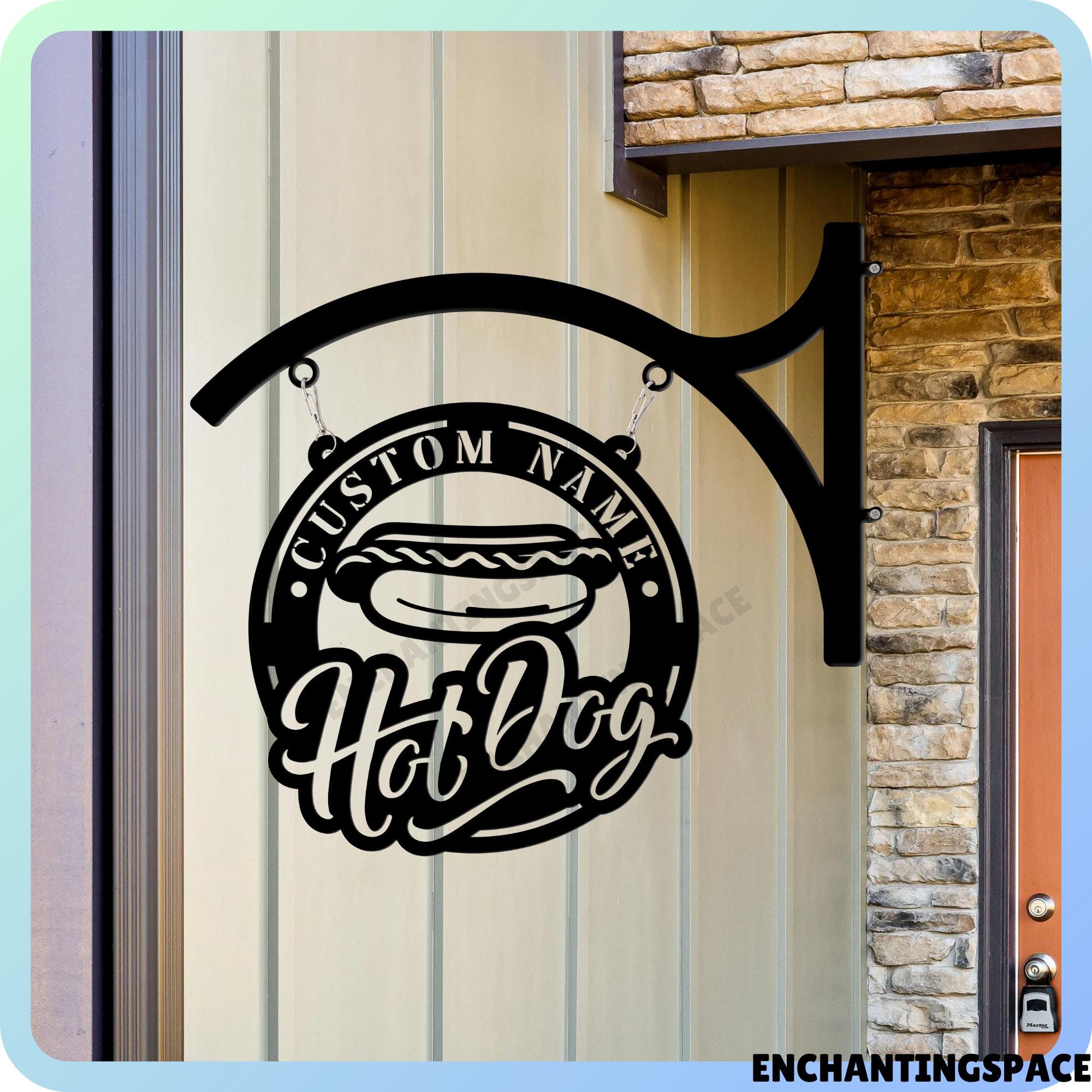 カスタム名ホットドッグストアの金属製吊り下げ看板、店頭用屋外吊り下げ看板、ホットドッグストアの吊り下げ看板、ファーストフードの金属製屋外看板 -  Etsy 日本 (サインミッション) SignMission ホットドッグストリートサイン 屋内/屋外 面白い室内装飾 ガレージ リビングルーム ベ