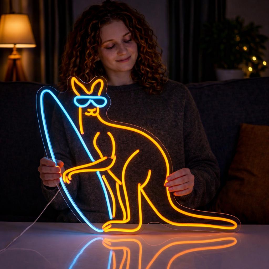Kangaroo Led Rings Kangaroo Surfing Neon Sign, Custom Animal Surf Board LED Light, Gift ...