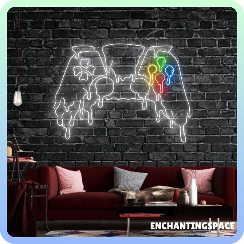 Dripping Game Controller Neon Sign Wall Art, Game Controller Led Light ...