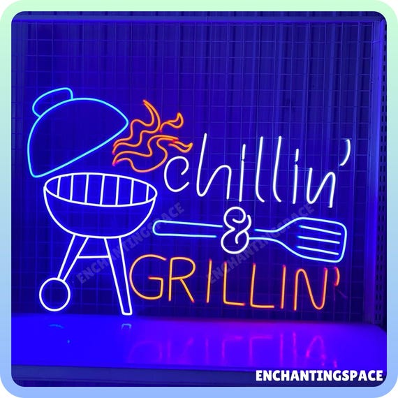 Chillin' & Grillin' ネオンサイン、バーベキュー店の壁装飾