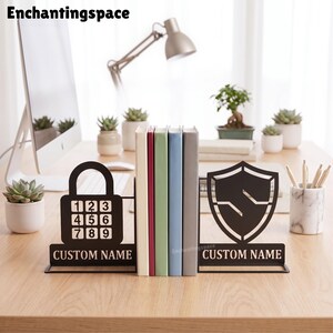 Cybersecurity Metal Bookend, Custom Lock Shield Bookshelf Organizer, IT Specialist Office Decor Gift