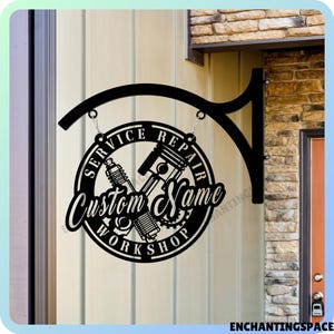 Benutzerdefinierte Name Service Reparatur Werkstatt Metall hängenden Schild, Garage Storefront Namensschild, Garage Metall Geschäftsschild, Werkstatt Metall Außenschild