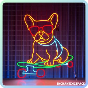 Neonbord skateboarden Franse bulldog, ledbord skateboardclub, aangepast neonbord, ledlicht skateboarden, skateboarden minnaar cadeau