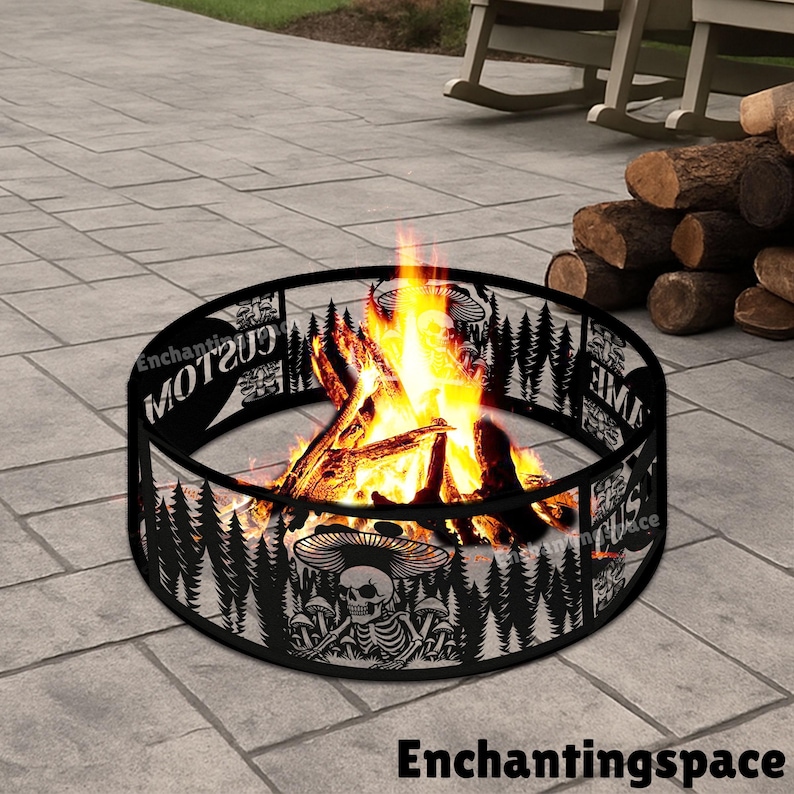 Personalized Skull Art Fire Pit Ring, Gothic Metal Fire Ring, Dark ...