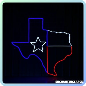 Texas Karte Leuchtreklame, glücklich 4. Juli Wandkunst, USA Unabhängigkeitstag Wanddekor, Geschenk für amerikanische Patrioten, Texas LED-Lichtdekor