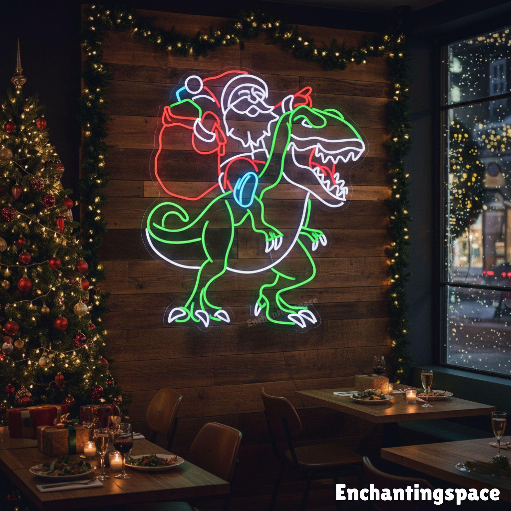 Santa Riding Dinosaur Neon Sign, Santa Claus Led Sign, Custom Neon