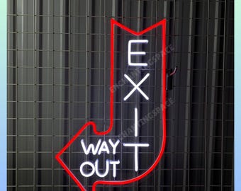 Exit Way Out Neon Sign, Exit Way Out Led Light Wall Decor, Exit Neon Light Sign For Store Shop Wall Art, Custom Exit Led Light Signage