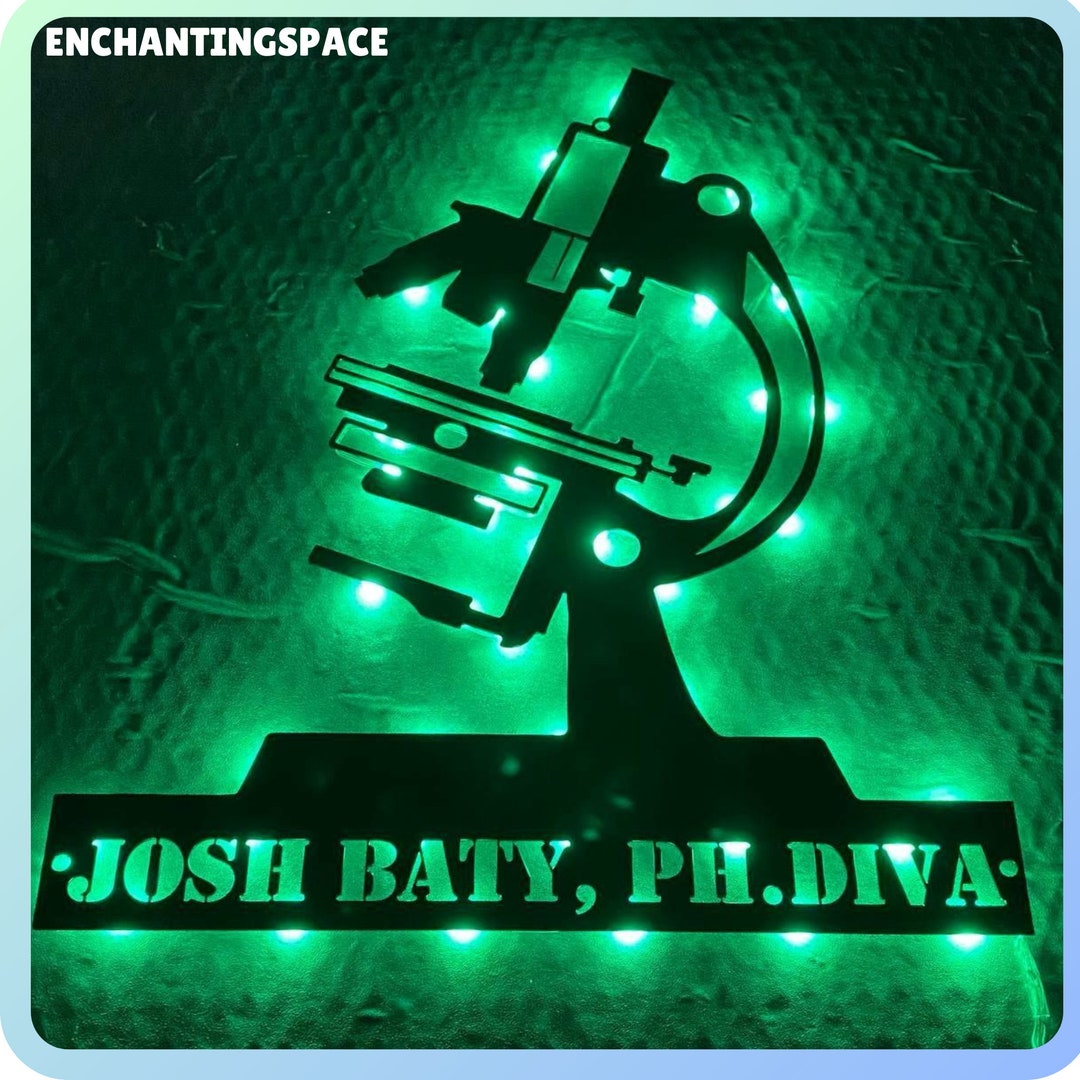 Customized Microscope Metal Wall Art LED Light, Personalized Biology ...
