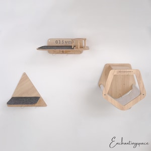 Custom Cat Wood Wall Furniture, Set Cat Wall Shelves With Cat Hammock Box Cat Step Shelf with 2 Bowls, Hammock Mounted Cat Beds and Perches
