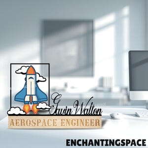 Personalized Aerospace Engineer Wooden Desk Name Plate, Metal Name Plate for Workspace Decor, New Job Gift, Office Desk Nameplate Decor