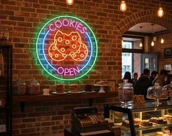 Cookies Open Neon Sign Decor, LED Wall Light for Bakery or Cafe