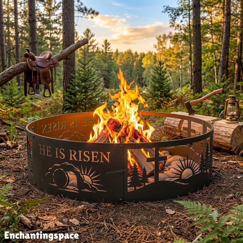 He is Risen Fire Ring, Custom Christian Cross Metal Fire Pit, Faith ...