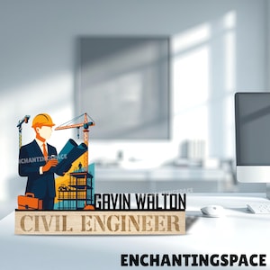 Custom Civil Engineering Metal Name Plate for Desk, Engraved Wooden Civil Engineer Desk Name Plate, Nameplate for Office, Gift For Dad