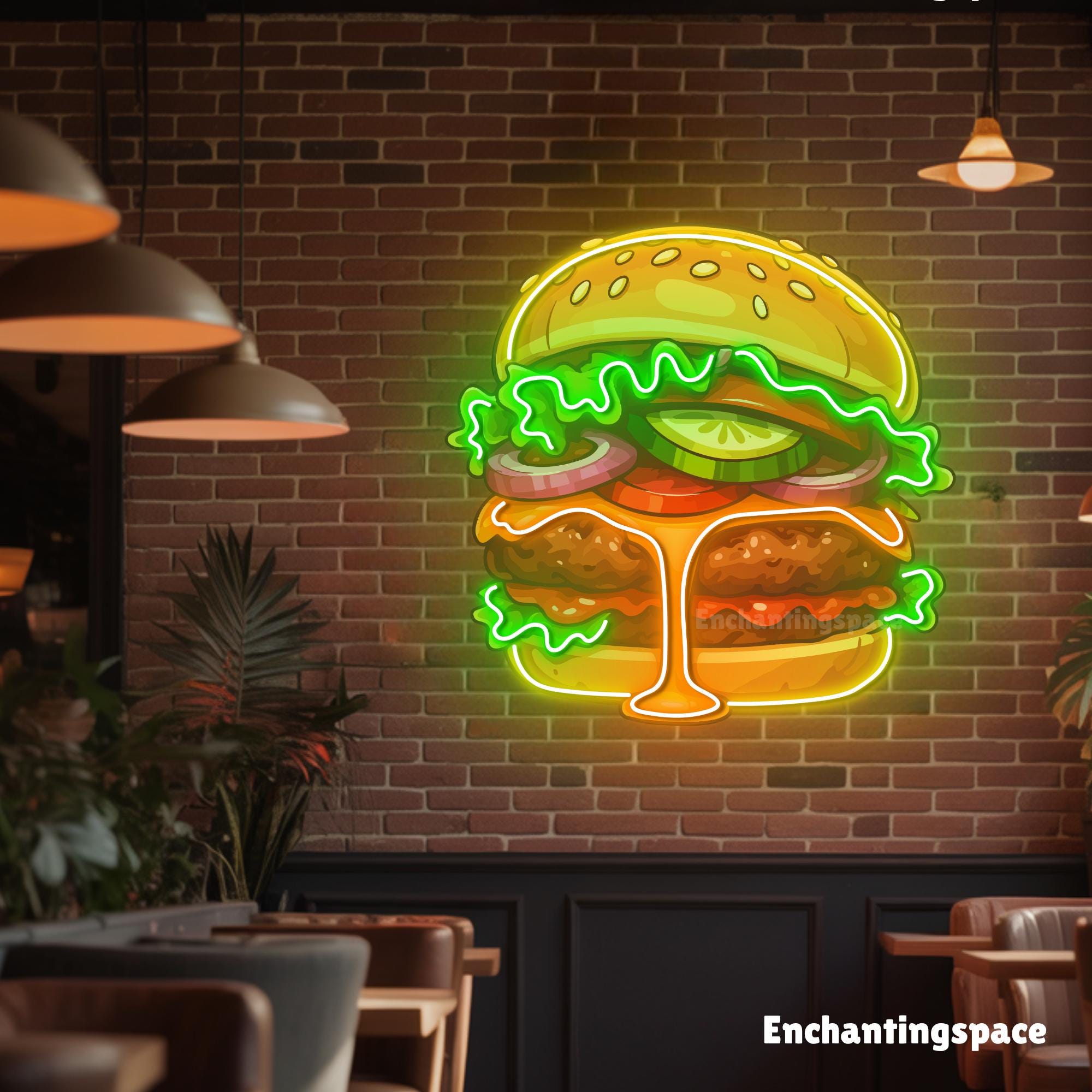 Cheeseburger Neon Sign, Glowing Burger LED Wall Decor for Burgers or ...