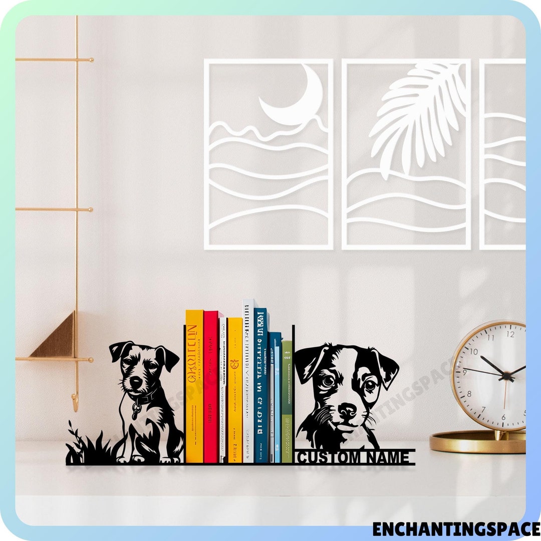 Customized Jack Russell Terrier Dog Metal Bookends, Personalized Name