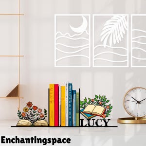 Custom Flower Book Metal Bookend, Book Holders for Shelves, Decorative Bookshelf Stopper, Gift for Readers and Book Lovers