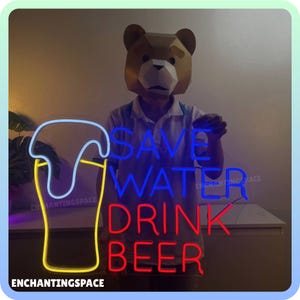 Save Water Drink Beer Neon Light Sign, Beer Led Sign, Beer Club Open Wall Art Led Light, Bar Pub Wall Decor, Beer Home Bar Neon Sign