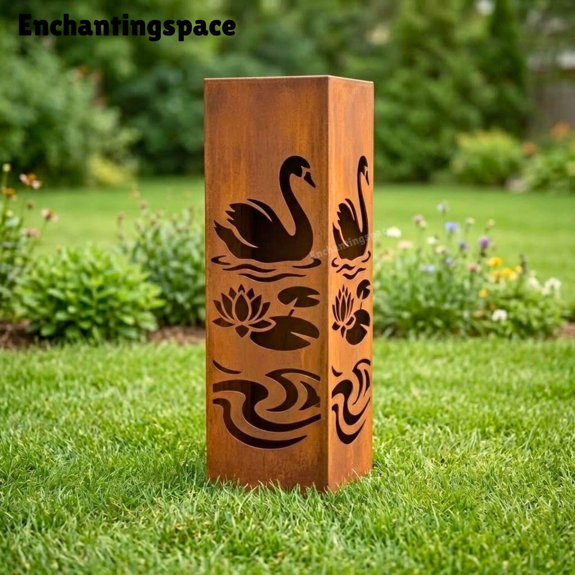 Swans Column Swan Wildlife Metal Garden Column, Rustic Steel Outdoor Patio Decor - Etsy