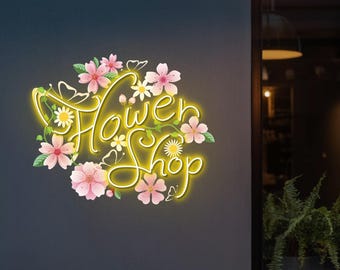 Flower Shop Neon Light, Floral Acrylic LED Sign, Light up Sign
