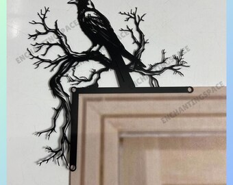 Custom Halloween Raven Door Corner Metal Wall Art, Black Raven Metal Sign Door Topper, Crow Door Hanging Decor, Raven Door Frame Art