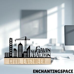 Custom Desk Name Plate for Civil Engineer, Engineer Office Decor, Engraved Name Sign for Engineer, Wooden Name Plate, Gift for Boss